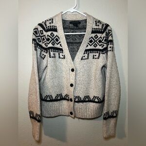 Tahari Womens Sweater Small Cream Black Long Sleeve V Neck Knit Cardigan Button